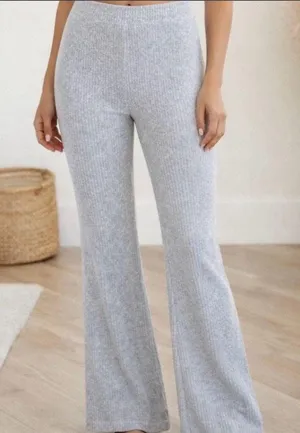 Aerie Gray Groove On Ribbed Velour Flare Sweatpants thumbnail 1