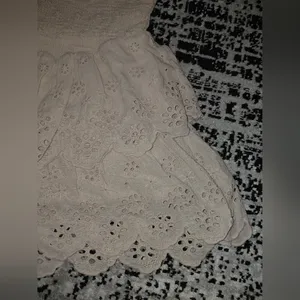 Bershka Size S Cream Tiered Ruffle Dress Eyelet Smocked Puff Sleeve thumbnail 6