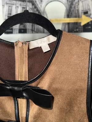 Flat White Faux Suede Bow Trim Sleeveless Mini Dress Brown Womens Small EUC thumbnail 10