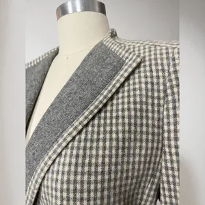 Vintage 90s Cropped Wool Blend Grey & Cream Pointed Lapel Gingham Check Blazer thumbnail 5
