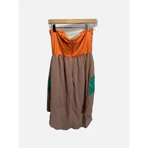 Flying Tomato Dress Womens Medium Orange Color Block High Low Strapless Boho Sum thumbnail 3
