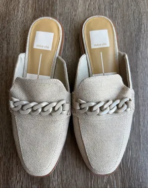Dolce Vita Beige Chain-Trim Mules thumbnail 1