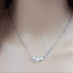 Faux Pearl Silver Tone Chain Necklace 16 inch NWT thumbnail 2