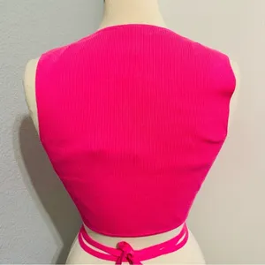 Zara Women‎ Bloggers Favorite Pink Sleeveless Knotted Waist Knit Top Size Large thumbnail 9