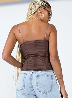 Brown Corset Top Princess Polly thumbnail 4