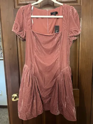 Dusty Rose Velvet Puff-Sleeve Mini Dress thumbnail 1