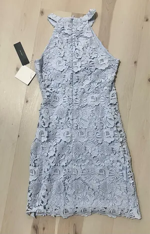 Lulus NWT Women Small Powder Baby Blue Lace Mini Dress Romantic Dainty Coquette thumbnail 4