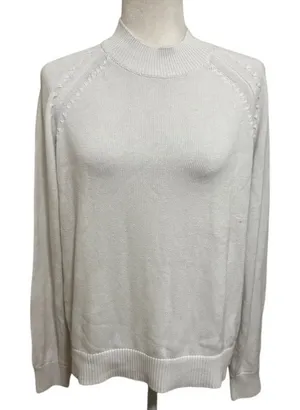Quince 100% Organic Cotton Mock Neck Sweater Ivory Size M Soft Minimalist Knit thumbnail 1