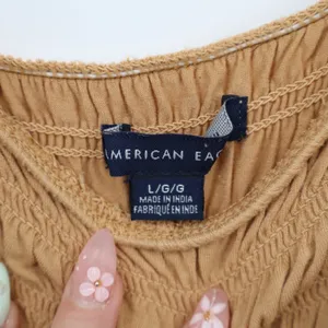 American Eagle Outfitters Babydoll Tank Top Womens Large Brown Stretch Smocked thumbnail 3