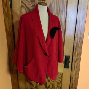 Vintage 90s Red Fleece Cape Jacket Le Moda Oversized Shawl Collar Poncho Coat thumbnail 10