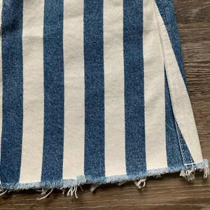 Abercrombie & Fitch Denim & White Striped Natural Rise Raw Hem Mini Skirt 26 2 thumbnail 2