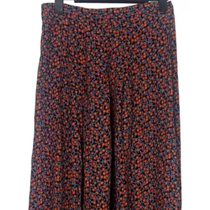 ZARA High Waisted Floral Flowy 2 Slits Preppy Midi Skirt Side Zip Up S Red Black thumbnail 3
