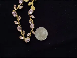 14K Gold Plated Leaf Vine Bracelet Marquise CZ Crystal Link Chain 7.5 thumbnail 3