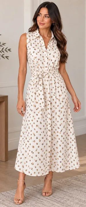 Ann Taylor XL Linen Blend Polka Dot Belted Sleeveless Midi Shirt Dress thumbnail 1