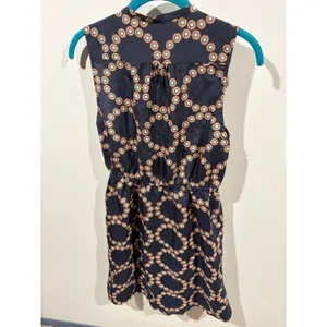 Anthropologie Lil Ruffle Front Tie Geometric Print Sleeveless Dress‎ Navy 6 Silk thumbnail 7