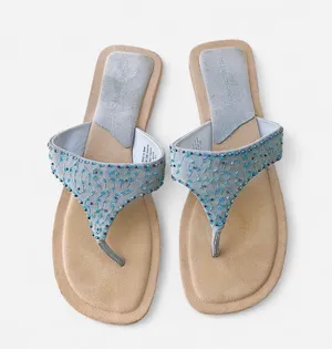 Y2K Fairy Mermaid Boho Hillard & Hanson beaded thong sandals slippers flats open peep toe Genuine Leather Sz 10 thumbnail 1