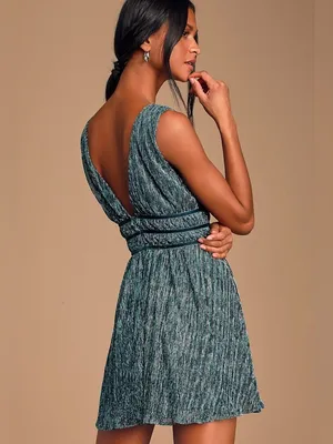 Lulu's Smokeshow Teal Metallic Mini Dress thumbnail 3