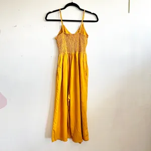 Mustard Yellow Linen Jumpsuit Vintage Inspired Boho‎ Minimalist Wide Leg Small thumbnail 2