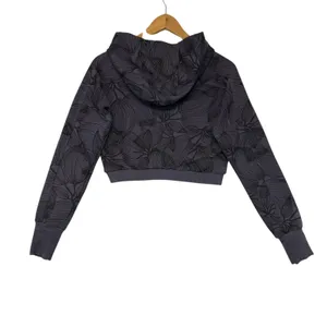 Buff Bunny Collection Cropped Zip Up Hoodie Charcoal Leaf Print Athleisure‎ M thumbnail 10