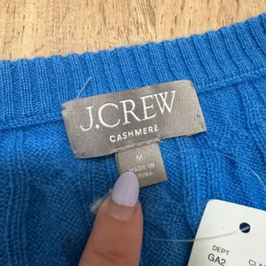 J. Crew | NWT Women's Cashmere Blue Cable Knit Short Sleeve Henley Sweater, M thumbnail 6