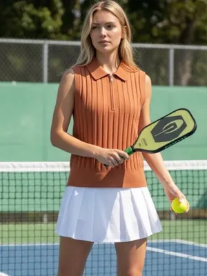 Athleta Fairway 1/2 Zip Knit Sleeveless Polo Women's S Orange‎ Preppy thumbnail 7