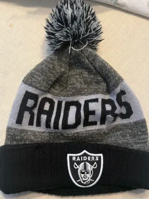 New Era Adult Raiders Pom Beanie Hat - Gray & Black NFL One Size thumbnail 1