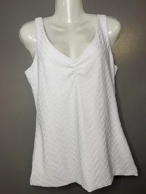 White House Black Market Tank Top Womens Large White Textured V Neck Lined Knit thumbnail 2