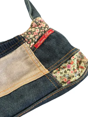 Denim Blues Boho Denim Patchwork Purse/Bag/Corduroy Floral Zip Top 12X7 Hobo thumbnail 3