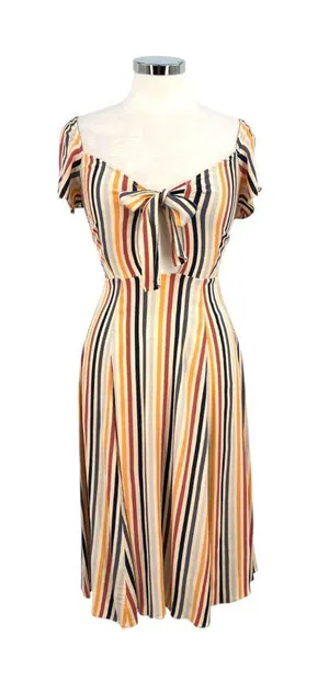 Leith Striped Tie-Front Midi Dress Multicolor Short Sleeves Size XS Coastal Boho thumbnail 1