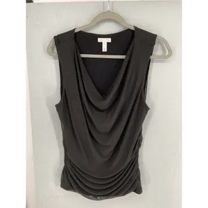 Leith Womens Blouse Cowl Neck Ruched Mesh Sleeveless Dark Gray Large thumbnail 2