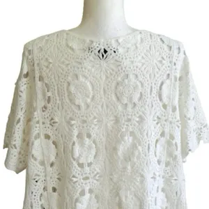 Roamans Top Sweater White French Crochet Short Sleeve Cotton Top Plus 18/20 NEW thumbnail 5