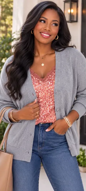 BOBEAU Stitch Fix Button Front Cardi Pocketed Preppy Sweater Womens Sz 1X Gray thumbnail 1