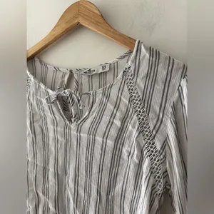 Hollister White Striped Long Sleeve Lace Detail‎ Top thumbnail 2