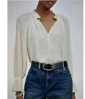 Madewell $98 Women's Nayla Boho Long Sleeve Tie Top, Winter White Size XL thumbnail 1