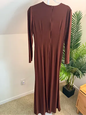 Mac Duggal Espresso Chocolate Brown Long Sleeve Gown Maxi Dress 8 thumbnail 4