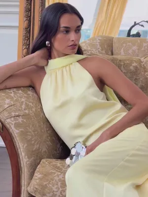 NWT Few Moda Alessia Maxi Dress size XL butter yellow halter o.p.t scarf thumbnail 7