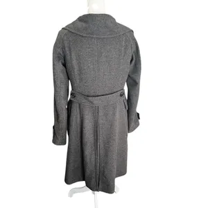 Burberry London Wool Cashmere Coat Gray Long Wrap Collar Back Belt UK 6 US 4 thumbnail 4