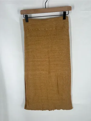 Free People Golden Hour Midi Skirt Small Golden Brown Ribbed Knit Side Slit thumbnail 2
