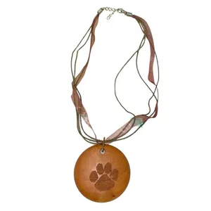Fur Baby Paw Print Pendant Wood Ribbon Necklace thumbnail 1