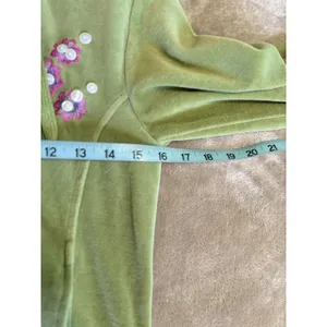 Vintage Connie Velour Green Zip Up Hoodie‎ Buttons Embroidery Pockets thumbnail 6