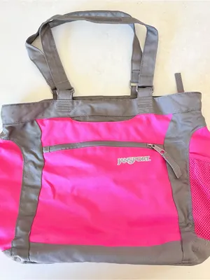 JanSport Ella Daily Tote Handbag Carryall Duffel Bag Pink and Gray 17x13" thumbnail 2