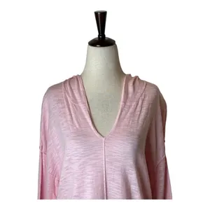 Elliott Lauren‎ Pink Cotton Blend V Neck Lightweight Hooded Sweater Size M thumbnail 3