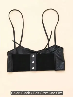 Black Lace Up Corset Style‎ Faux Leather Belt Waist Cincher One Size thumbnail 7