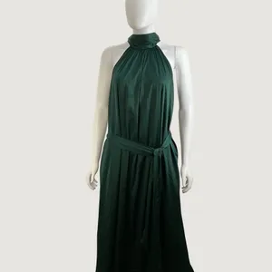 Belle Badgley Mischka Emerald Green Halter Maxi Dress Tie Waist Size 2 Gown‎ thumbnail 2