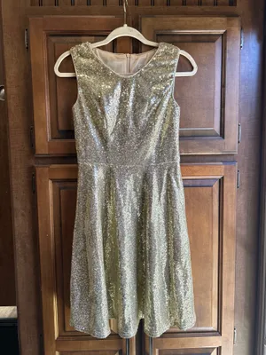 Dressever Short-Sleeve V Neck Gold Sequins Party Knee Length Dress Women Size S thumbnail 3