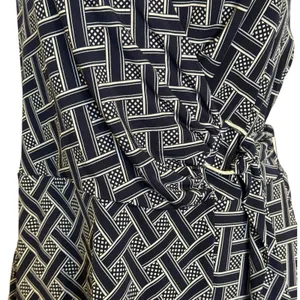 WHITE HOUSE BLACK MARKET Navy White Geometric Halter Wrap Top Silver Ring Size M thumbnail 4