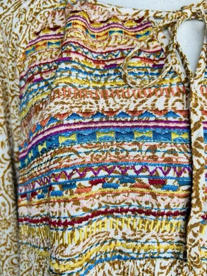 Savanna Jane Embroidered Shirt Peasant Southwest Floral Boho Sz L Tie Neck thumbnail 3