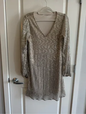 Carmela Silver Sequin V-Neck Long-Sleeve Mini Dress - Evening Glam thumbnail 2