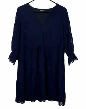 Madewell Lace Shift Dress Womens 2 Navy‎ Blue V-Neck Ruffle Sleeve F9479 thumbnail 1