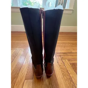John Fluevog Hopefuls Blossom Tall Boots Burgundy Brown Boho Leather Two Tone 7 thumbnail 5